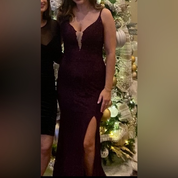 LA FEMME 28556 Lace Mermaid Gown - Dark Berry - Picture 15 of 15